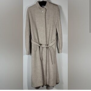 Vintage Alorna Women Wool Trench Coat Size M Cream Ivory Belt Old Money Pockets